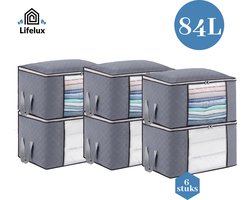 LifeLux XL Opbergzakken – Set van 6 stuks – 84L Katoenen Kastorganizers met Rits – Stapelbare Opbergboxen voor Kleding, Beddengoed en Meer