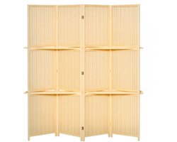 Lifero Bamboe Kamerscherm – Scheidingswand met 4 Panelen, 2 Planken – Roomdivider – Opvouwbaar en Ruimtebesparend – Bamboo Scherm