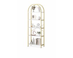 Lifero Boekenkast - Wandkast - Boekenrek - Stellingkast - Woonkamer Kast - 60 x 28 x 180 cm - Goud met Marmerlook Planken