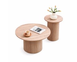 Lifero Salontafels - Houten Ronde Salontafel 2 stuks - Scandinavische Bijzettafels - Tafels Slaapkamer of Woonkamer - Licht Eiken