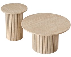 Lifero Salontafels - Houten Ronde Salontafel 2 stuks - Scandinavische Bijzettafels - Tafels Slaapkamer of Woonkamer - Licht Eiken