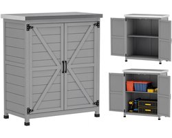 Lifero Tuinkast - Buitenkast Grijs - Opbergkast Buiten en Stevige Werkbank - Tuinmeubelen - 79 x43 x 92 cm - Deuren en Planken