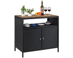 Lifero Tuinkast - Buitenkast Rotan - Opbergkast Buiten - Tuinmeubelen - 90 × 53 × 85 cm - Weerbestendig met 2 Deuren en Planken