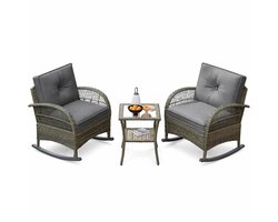 Lifero Tuinstoelen met Tafel - Tuinmeubelset - Buitenstoel - Balkon Stoel met Tafel - Balkonset 3-delig - Grijs met Kussens