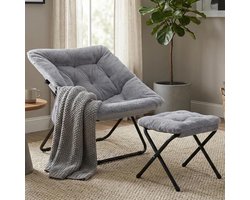 LIFERUN Fauteuil met Hocker - Opklapbare Loungestoel - Woonkamerstoel - Grijs