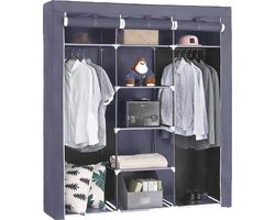 Life's Green® KM2G XXL opvouwbare kledingkast – stalen frame met 200KG draagkracht – Opbergkast – Campingkast – duurzaam design stoffen garderobekast – 9 opslag planken en 2 ophangstangen – ruimtebesparende kleerkast – grijs – 150x45x175CM