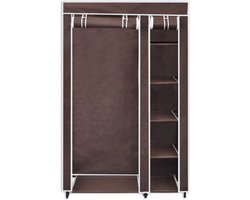 Life's Green® KM3B XL opvouwbare kledingkast – metalen frame met 140KG draagkracht – duurzaam design stoffen garderobekast – 5 opslag planken en 1 ophangstang – ruimtebesparende kleerkast – bruin – 110x45x175CM