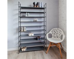 Life's Green Schoenenrek XXL - 50 paar schoenen – Schoenenkast met 10 niveaus – D27.5 x B99 x H180 cm - Schoenenbank met Stalen Frame - Opbergrek - Schoenen Opbergsysteem - Zwart