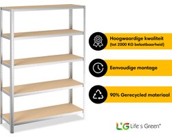 Life’s Green Stelling 120 cm - Stellingkast - Opbergrek - Metaal - Zilver - 120*30*180 cm