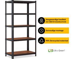 Life’s Green Stelling 75 cm - Opbergrek - Stellingkast - Metaal - Zwart - 150x75x30 cm