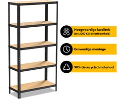 Life’s Green Stelling 90 cm - Opbergrek - Stellingkast - Metaal - Zwart - 90*40*180 cm