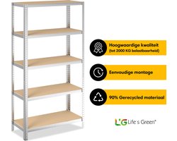 Life’s Green Stelling 90 cm - Stellingkast - Opbergrek - Metaal - Zilver - 90*40*180 cm