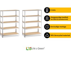 Life’s Green Stelling Set 120 cm - Opbergrek - Stellingkast - 2x 120*30*180 cm - Zilver