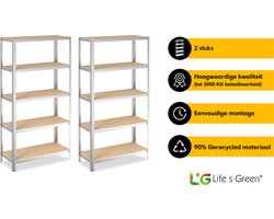Life’s Green Stelling Set 90 cm - Opbergrek - Stellingkast - 2x 90*30*180 cm - Zilver
