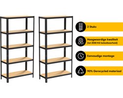 Life’s Green Stelling Set 90 cm - Opbergrek - Stellingkast - 2x 90*30*180 cm - Zwart