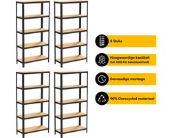 Life’s Green Stelling Set 90 cm - Opbergrek - Stellingkast - 4x 90*30*180 cm - Zwart