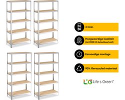 Life’s Green Stelling Set 90 cm - Opbergrek - Stellingkast - 4x 90*40*180 cm - Zilver