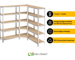 Life’s Green Stelling Set 90 cm - Opbergrek - Stellingkast - Hoekstelling - 2x Stelling 90 cm - 1x Hoekstelling 70 cm - Zilver - 40 cm
