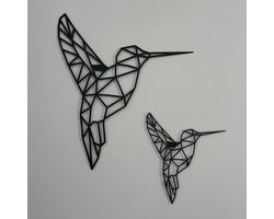 Lifestaal® - Muurdecoratie woonkamer - Wanddecoratie industrieel - Metaal - Dierenkop - Kolibrie set van 2 - Woonkamer decoratie - 70x60 cm & 35x40 cm - incl. ophangsysteem