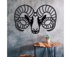 Lifestaal® - Wanddecoratie industrieel - Woonkamer Decoratie - Metaal - Dierenkop - Steenbok - 70x48cm - incl. Ophangsysteem