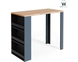 LifeStages - Barmeubel - Barkast - Drankkast - Bartafel Juno - Met Opbergruimte - Werkblad of Hoge Tafel - Zwart Hout
