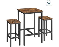 LifeStages - Barmeubel - Bartafel - Keukentafel - Vierkante Bartafel met 2 Barkrukken - Eetkamer Pub Bartafel Set voor 2 - Rustiek Bruin