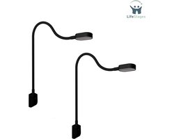 LifeStages - Bedlampjes Leeslampjes - LED Bedlampje/Leeslampje met USB-C - Wand en Hoekbevestiging - Flexibele Arm - Dimbaar - Warm Wit 3000k - 2 Stuks - Zwart