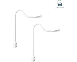 LifeStages - Bedlampjes Leeslampjes - LED Bedlampje/Leeslampje met USB-C - Wand en Hoekbevestiging - Flexibele Arm - Dimbaar - Warm Wit 3000k - 2 Stuks - Wit