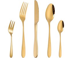 LifeStages® Bestek goud 12 personen, bestekset roestvrij staal 60-delig, bestekset met mes, vork, lepel, elegante serviesset voor bruiloft, feest, hoogglans gepolijst/vaatwasmachinebestendig
