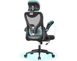LifeStages® Bureaustoel, ergonomische bureaustoel met verstelbare lendensteun, gevoerde opklapbare armleuningen, hoofdsteun, comfortabel kussen, hoge rug, draaibare computerstoel
