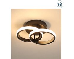 LifeStages - Ceiling Lamp - LED Plafondlamp - 2 Lichtpunten - Modern Rond Ontwerp - Lichtkleur Warm Wit 3000K - 22 W LED Lamp - Siliconen Afdekking - LED Lamp Voor Woonkamer - Slaapkamer - Keuken - 2 LED Ringen - Warm Wit Licht