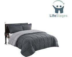 LifeStages - Dekbed Zonder Overtrek - 3-Delig Omkeerbaar Dekbed - Tweepersoons 200x200cm - Dekbed Zonder Hoees met Baffle Box Ontwerp - 10,5 Tog Donsalternatief Dekbedset met 2 Kussenslopen - Hoekdekbedden - Machinewasbaar en Duurzaam - Grijs