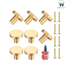 LifeStages - Deurknop Kast - Ronde Knoppen Voor Kasten - Goudkoperen Knoppen Voor Lades - Deur Keukenhardware - Knoppen Voor Kasten - Roestvrijstalen Handgrepen Met Eén Gat - Met Schroeven Voor Garderobekasten - Met Schroevendraaier - 8PCS - Goud