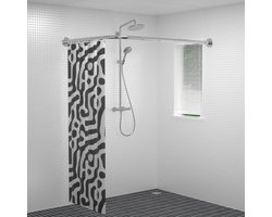 LifeStages® Douchegordijnstang 120 x 190 cm, L-vorm voor douchegordijnstang, verstelbare douchegordijnstang met 12 douchegordijnringen