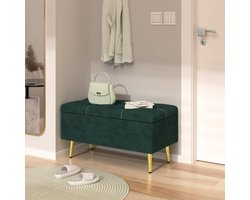 LifeStages® Gestoffeerde bank met opbergruimte, Europese opbergkast, garderobebank, fluwelen gestoffeerde bank, 80 x 40 cm - donkergroen.