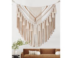 LifeStages® Grote Macrame muur opknoping 47 "x 55" bruin Macrame Wall Decor Boho panelen handgemaakte garen Wall Art woonkamer slaapkamer Home Decor