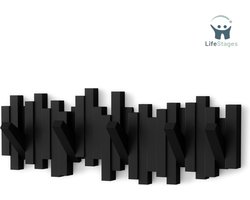 LifeStages - Halkast Met Kapstok - Sticks Wandkapstok Met 5 Haken - Zwart