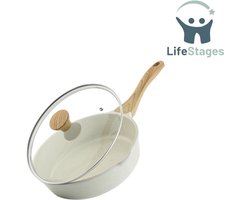 LifeStages - Hapjespan 28CM Met Deksel - Keramische Koekenpan - 28cm/4.8L met Antiaanbaklaag voor Inductie - PFAS/PFOA-Vrije Stenen Pan met Ergonomische Handgreep