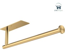 LifeStages - Keukenrolhouder Hangend - Keukenrolhouder Goud - Zelfklevende Keukenrolhouder Wand - Roestvrijstalen Keukenrolhouder Voor Al Het Keukenpapier - Rechthoekig Goud