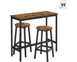 LifeStages - Keukentafel 2 Personen - Bartafelset - Bartafel Met 2 Barkrukken - Aanrecht Met Barkrukken - Bartafel Met Barkrukken - Keukentafel En Keukenstoelen In Industrieel Ontwerp - Voor Keuken - Vintage