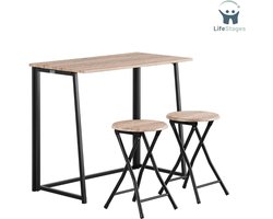 LifeStages - Keukentafel 2 Personen - Eettafel Set - 3-Delige Opvouwbare Tafel Met 2 Krukken - Eetkamerstoel - Keukentafel - Balkontafel - Opvouwbaar