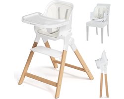 LifeStages® Kinderstoel, inklapbaar, houten poten, 4-in-1, meegroeiende babystoel, kinderstoel vanaf 6 maanden, met zitverhoging, barkruk, functie transparant (wit)
