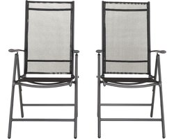 LifeStages® Klapstoel van aluminium, hoge rugleuning, 7-voudig verstelbaar, textileen 4x4, koolkleur/transparant zwart (2 stuks)