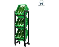 LifeStages - Krattenrek - Drankrattenrek Smal - Drankrek voor 3 Dozen met Industriële Wielen en Verstelbare Poten - Krasbestendige Lak, incl. Flesopener - 40 x 112 x 32 cm - Zwart