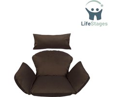 LifeStages - Kussen Voor Hangstoel Egg - Hangstoel Kussen - Hang Ei - Hangstoel Velours Kussen - Kussen voor Poly Rotan Hangschommel - Schommelmand Kussen - Rugkussen voor Terace en Tuin - Stoelkussen voor Hangschommel - Bruin