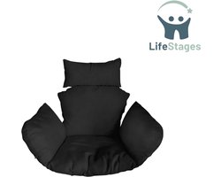 LifeStages - Kussen Voor Hangstoel Egg - Hangstoelkussen - Hangei Kussen - Kussen voor Poly Rotan Hangschommel - Schommelmandkussen - Rugkussen voor Terace en Tuin - Stoelkussen voor Hangschommel - Zwart
