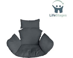 LifeStages - Kussen Voor Hangstoel Egg - Hangstoelkussen - Hangei Kussen - Kussen voor Poly Rotan Hangschommel - Schommelmandkussen - Rugkussen voor Terace en Tuin - Stoelkussen voor Hangschommel - Grafiet