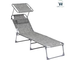 LifeStages - Ligbed Tuin - Met Bescherming Tegen De Zon - Hoofdsteun En Verstelbare Rugleuning - Voor Tuin - Zwembad - Terras