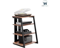 LifeStages - Platenspeler Meubel - Audio/Video Kast Max. 50KG - Stevige Structuur - Kast Met 4 Planken in Hout - En - Staal