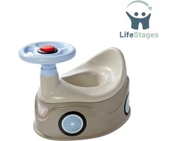 LifeStages - Potje Peuter - Babypotje - Leren Potje in Auto Ontwerp - Afneembare Stuurstang en Hoge Rugleuning - Verwijderbare Inzet - Kinderen vanaf 18 Maanden - Grijs